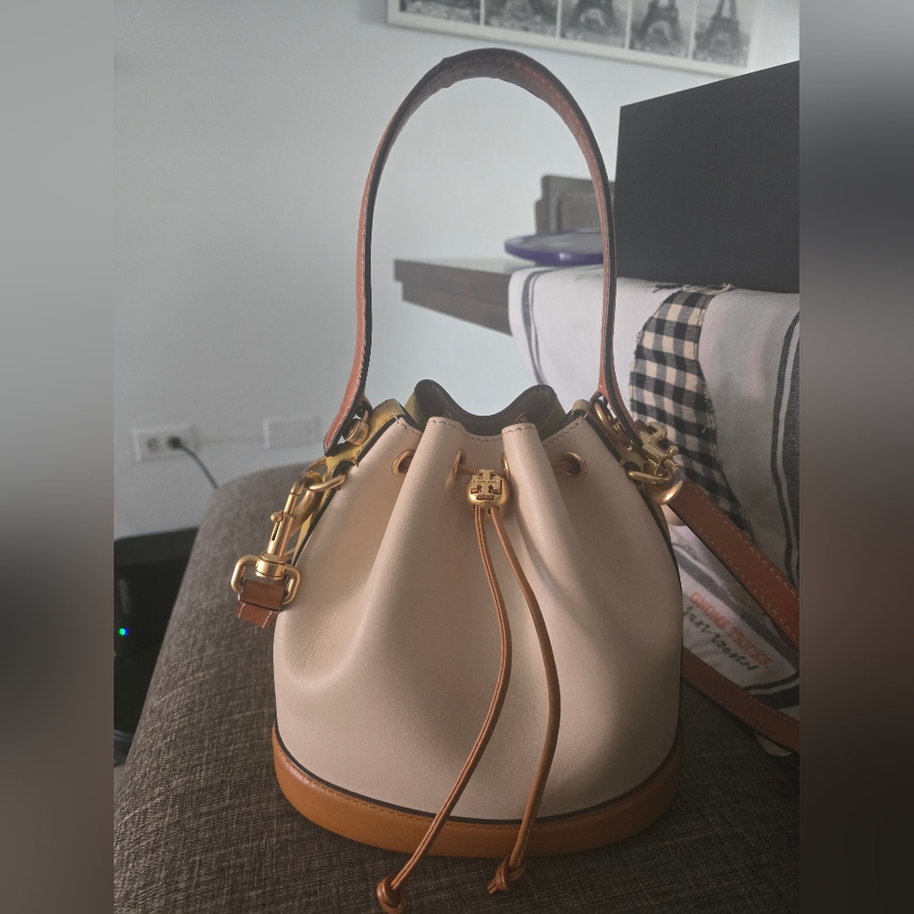 Tory Burch Cream and Tan Mini Bucket Bag